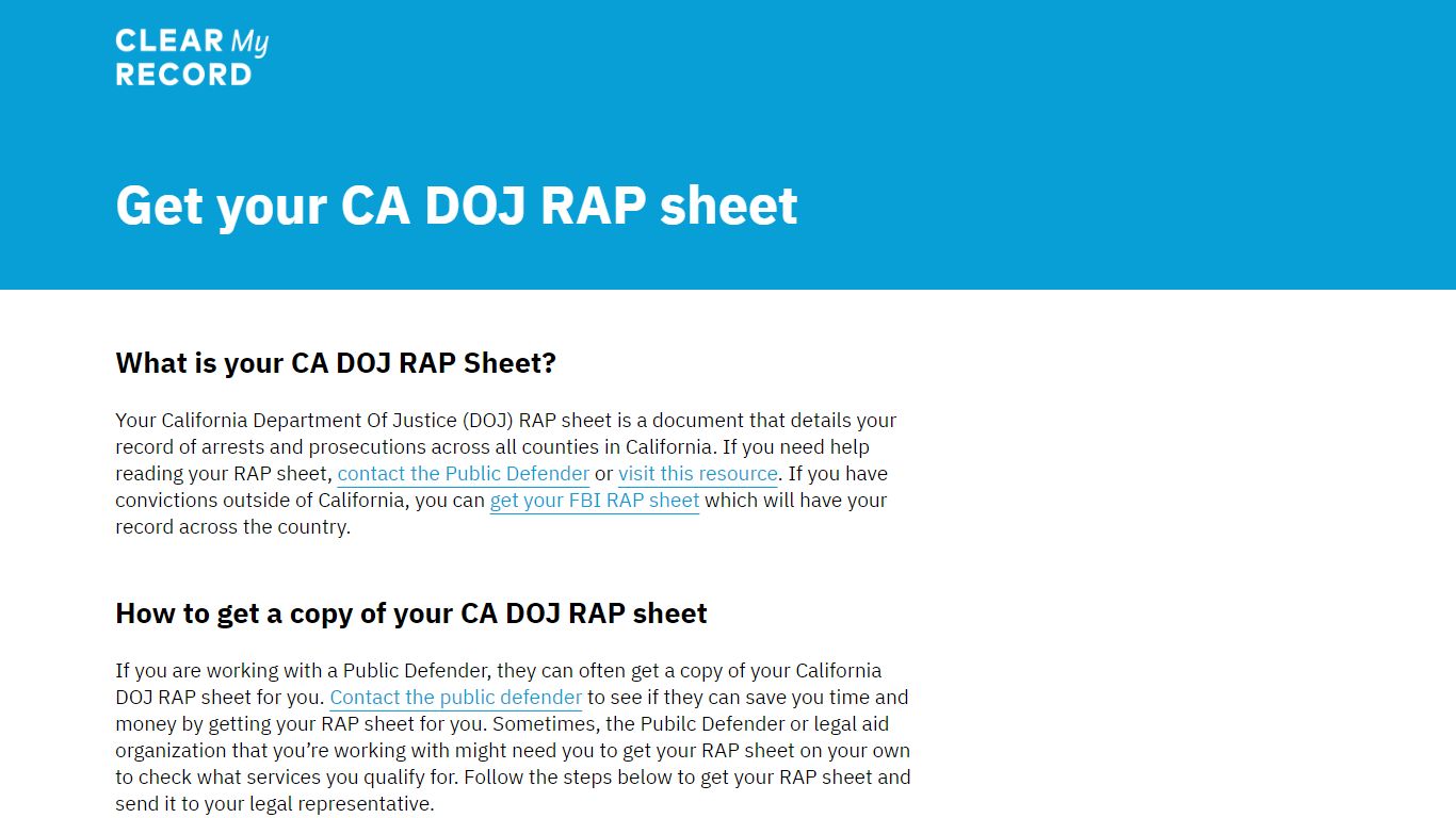 Get your CA DOJ RAP sheet — Clear My Record